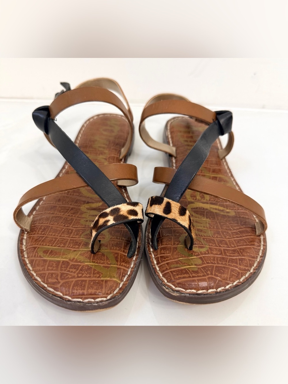 Sam Edelman Gladis Black/Brown/Leopard Sandal Size 8 - Picture 4 of 7